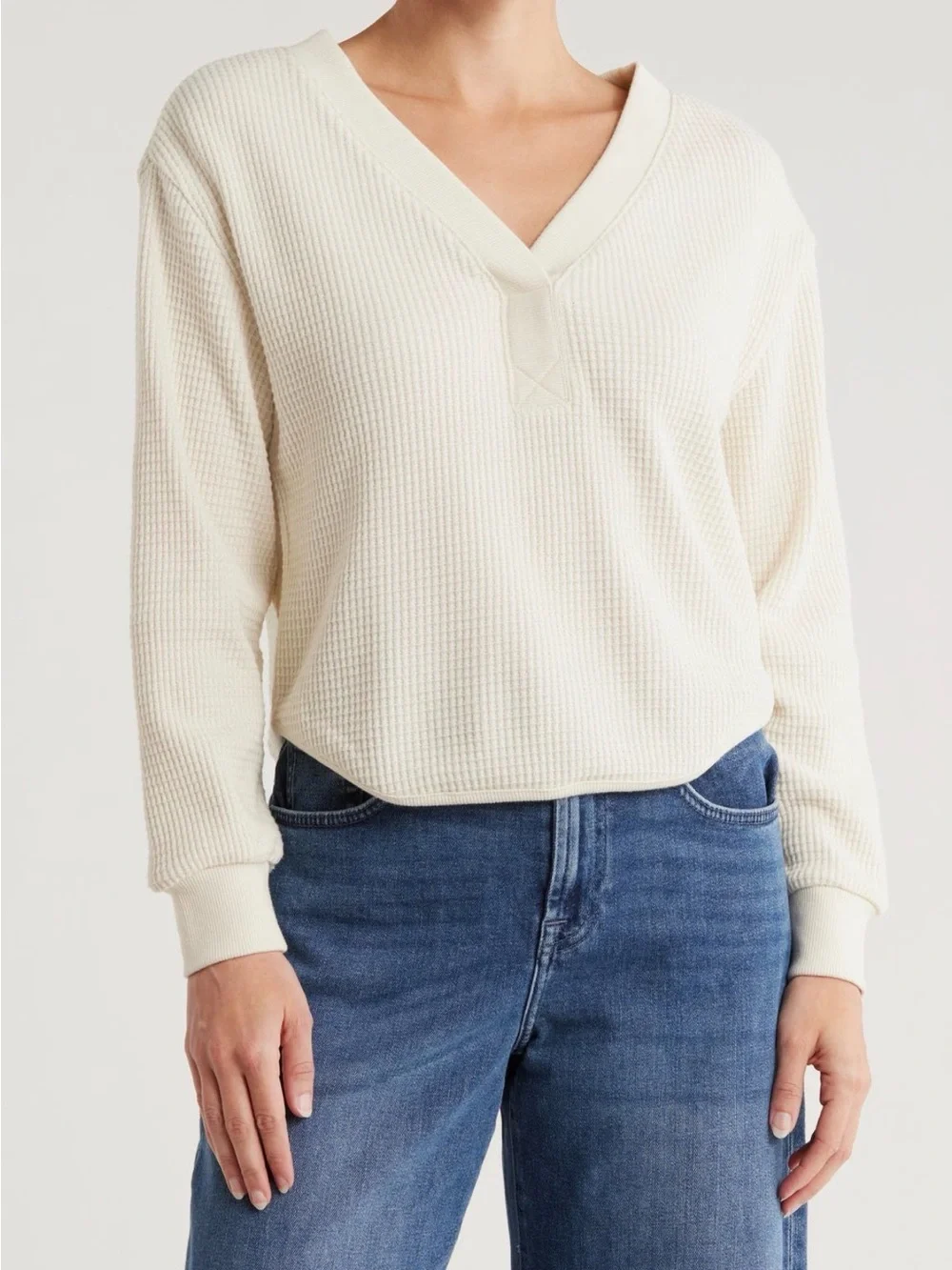 Madewell Cream Waffle-Knit V-Neck Pullover